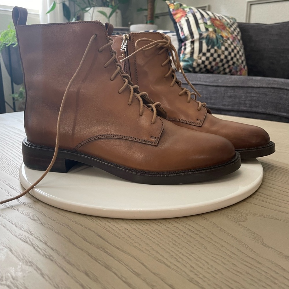 Ladies Sam Edelman Tan Leather Lace-Up Ankle Boots